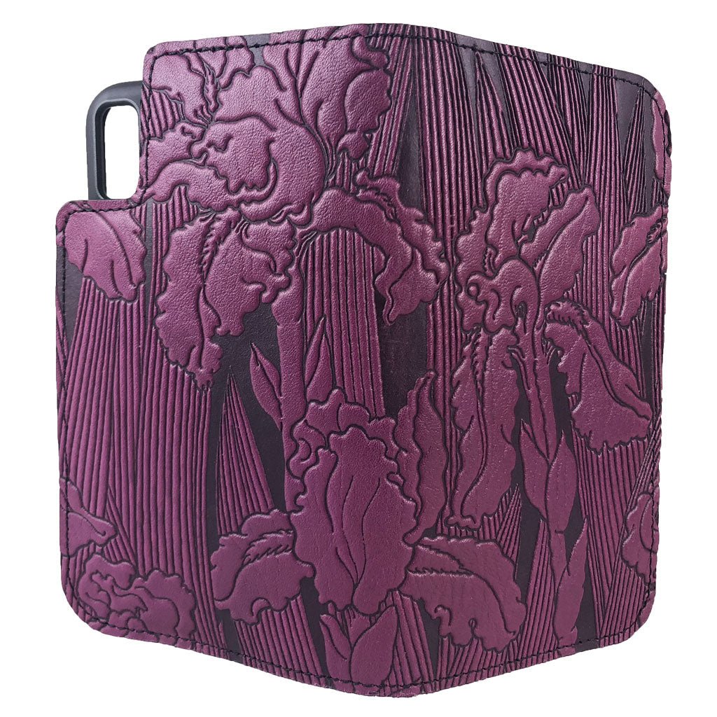Oberon Design Iris Leather Wallet Folio Case for iPhones, Open