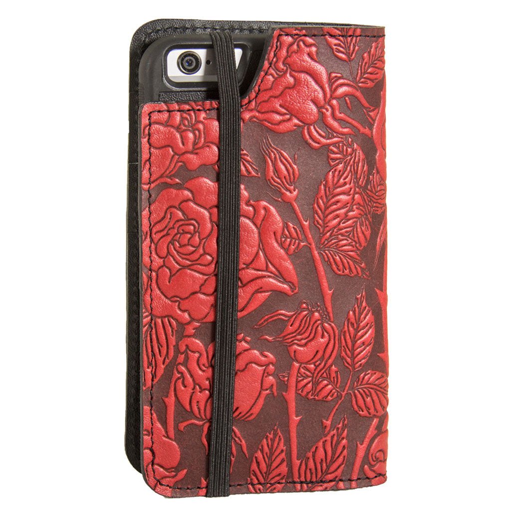 Oberon Design Wild Rose Leather Wallet Folio Case for iPhoneSE