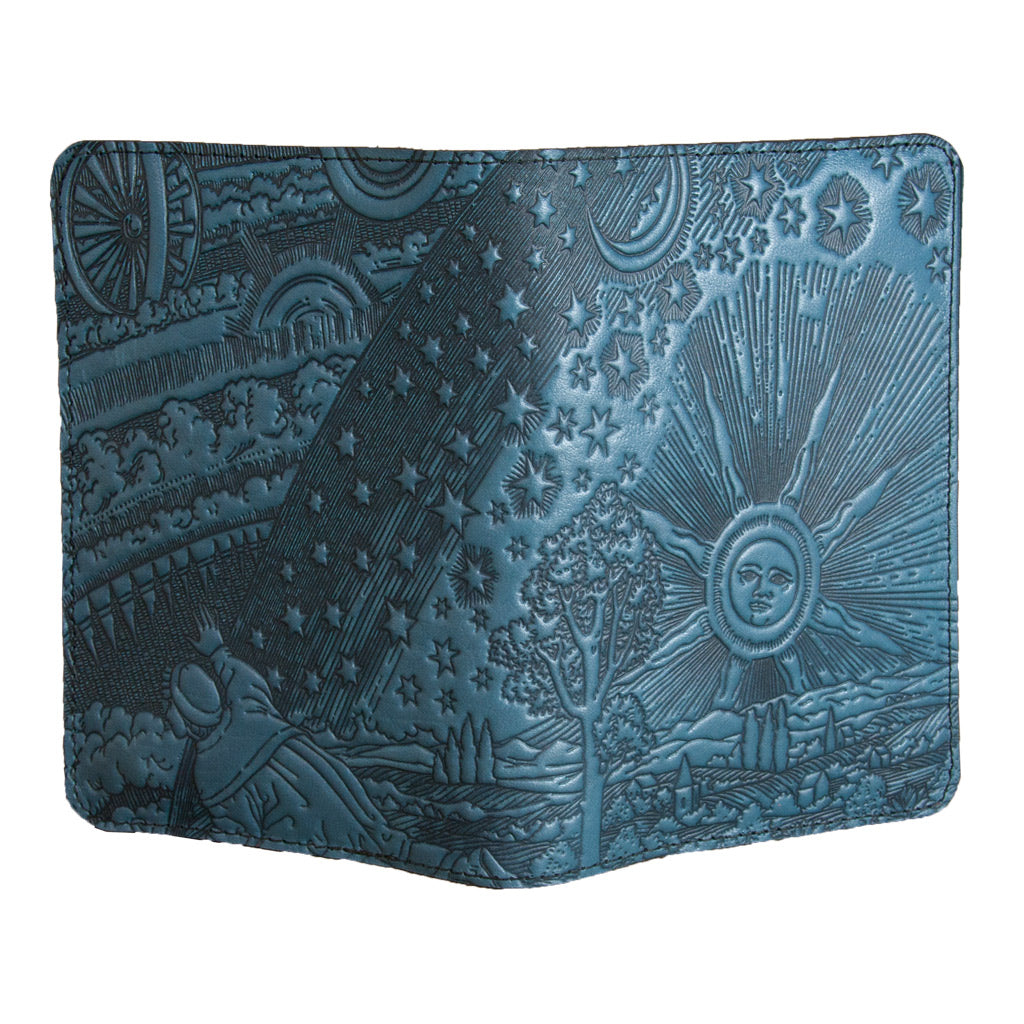 Oberon Design Refillable Leather Pocket Notebook Cover, Roof of Heaven, Blue - Open