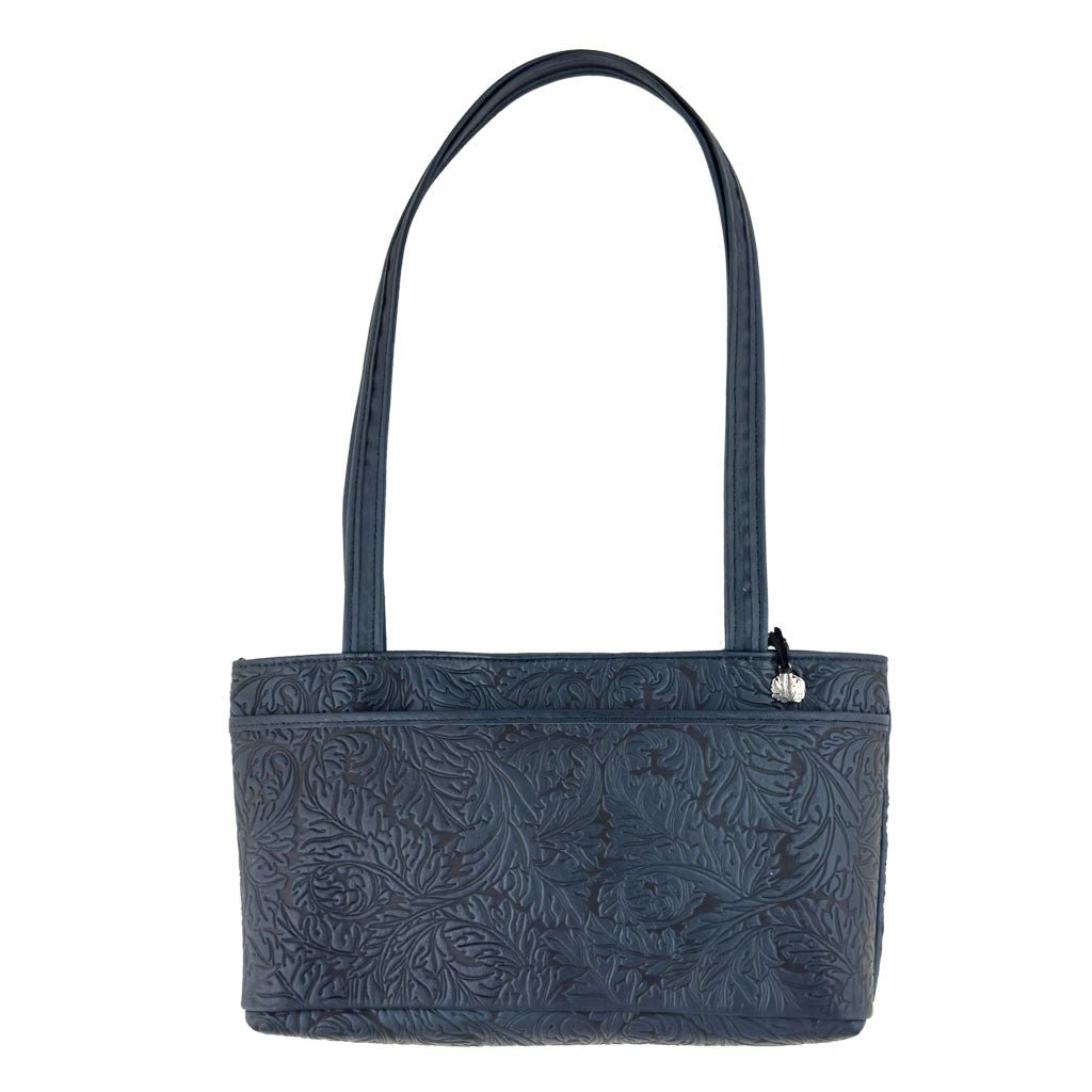 Oberon Design Leather Women's Handbag, Acanthus Streamline, Navy