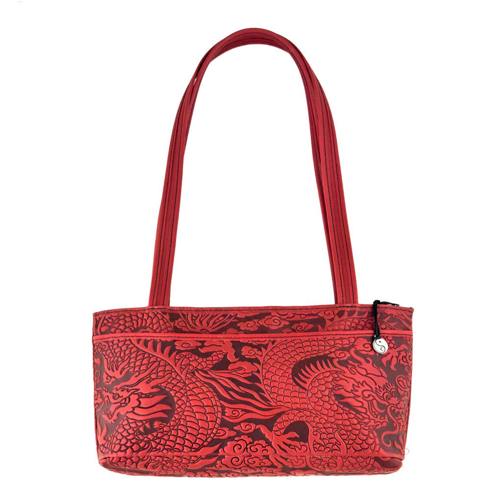 Oberon Design Leather Women&#39;s Handbag, Cloud Dragon Streamline, Red