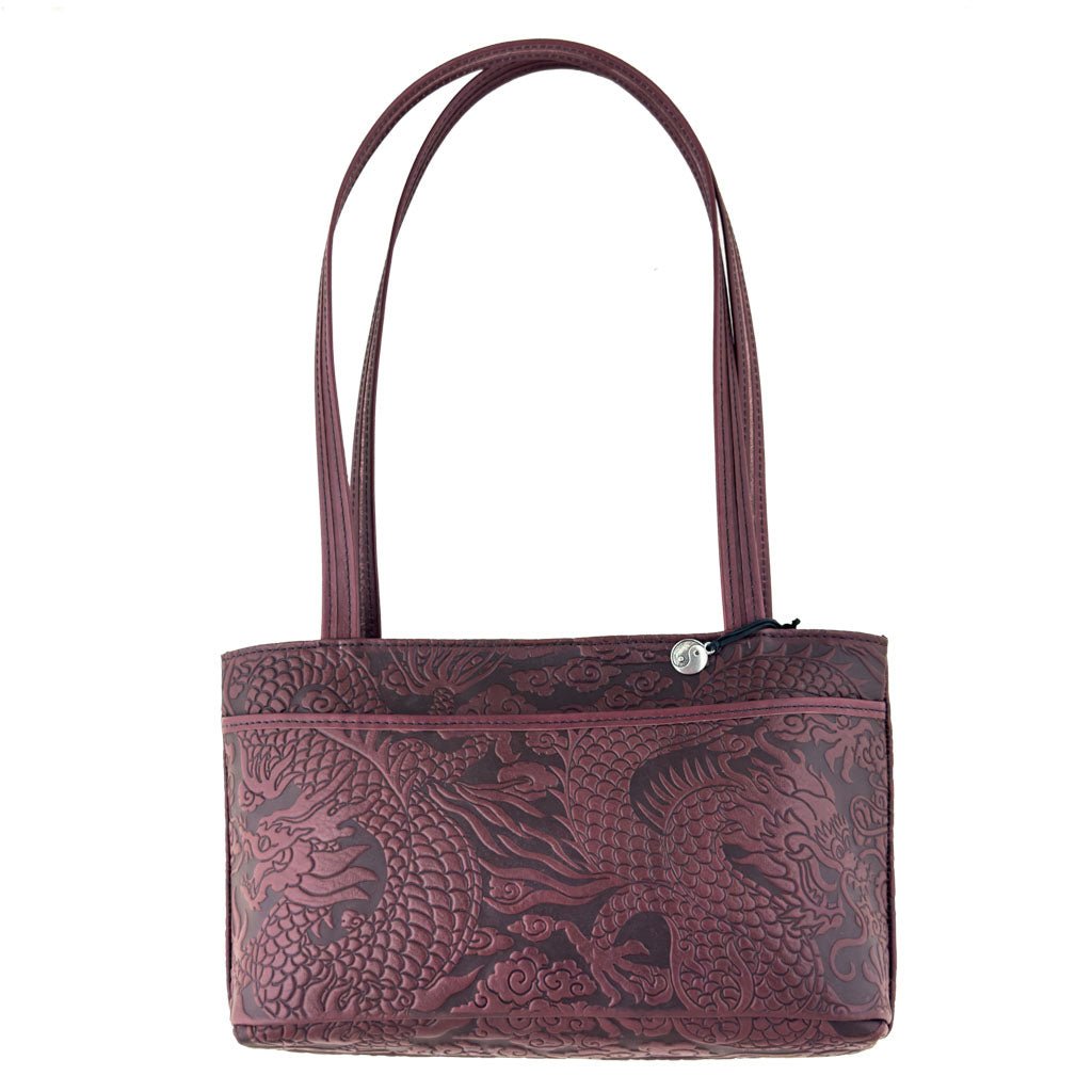 Oberon Design Leather Women&#39;s Handbag, Cloud Dragon Streamline, Wine with Pocket