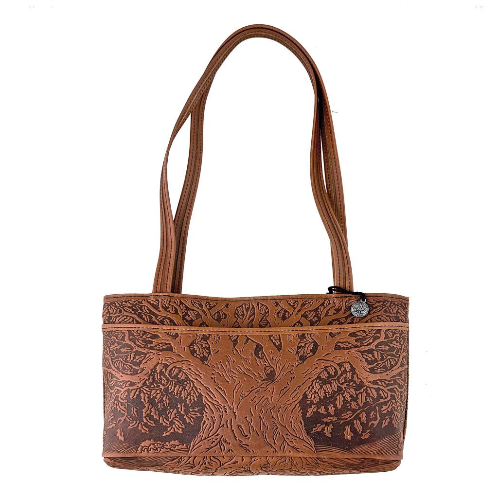 Oberon Design Leather Women&#39;s Handbag, Tree of Life Streamline, Back with Pocket