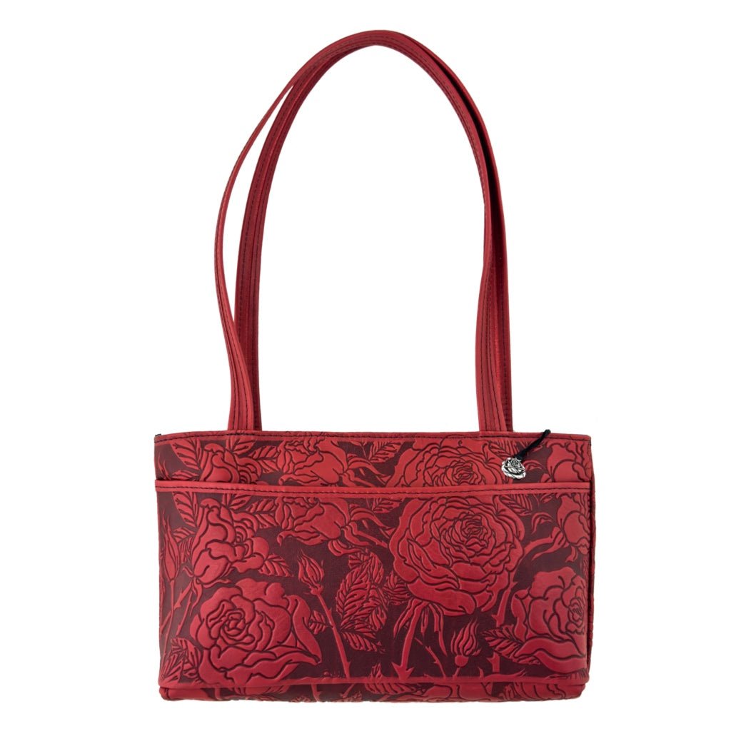 Oberon Design Leather Women's Handbag, Wild Rose Streamline, Red
