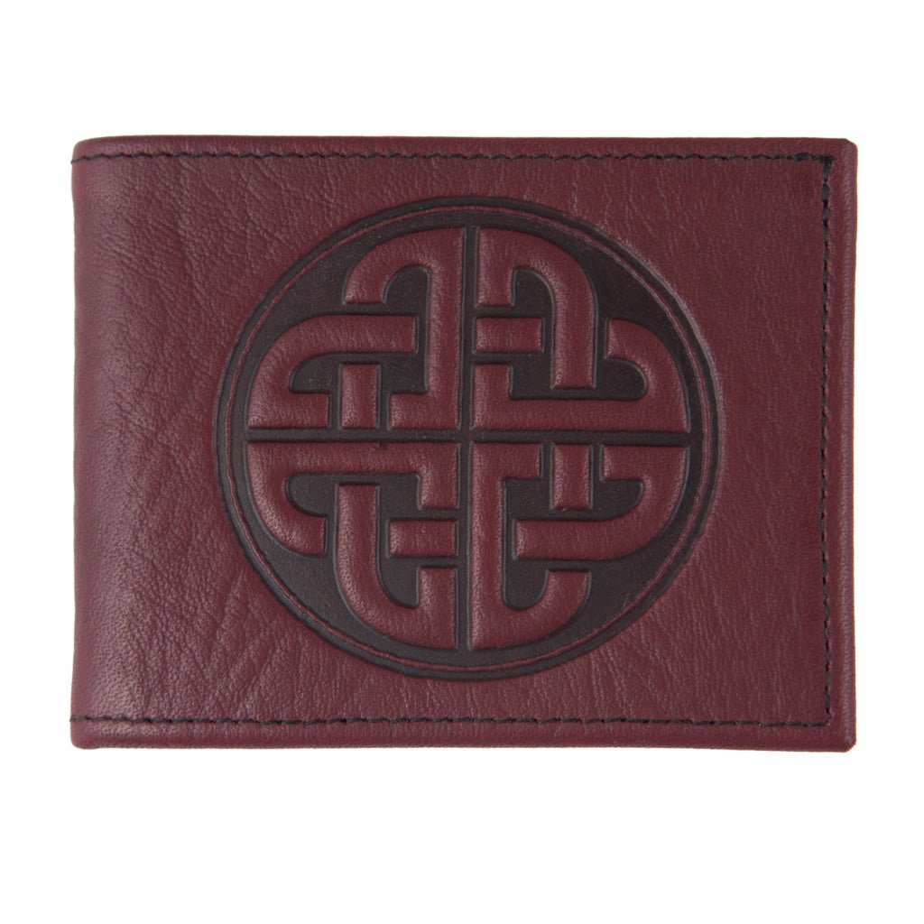 Oberon Design Leather Men&#39;s Wallet, Celtic Love Knot, Wine