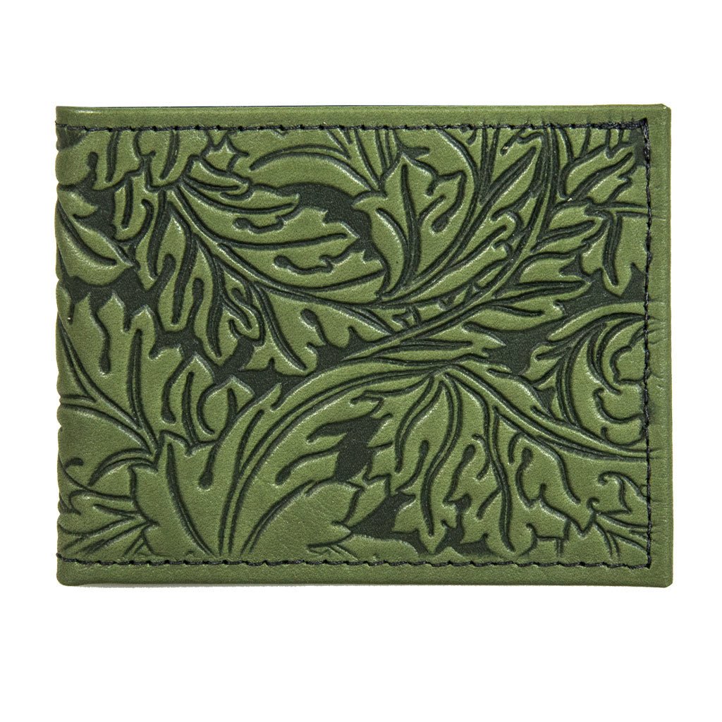 Oberon Design Leather Bi-fold Women's Wallet, Acanthus Leaf, Fern