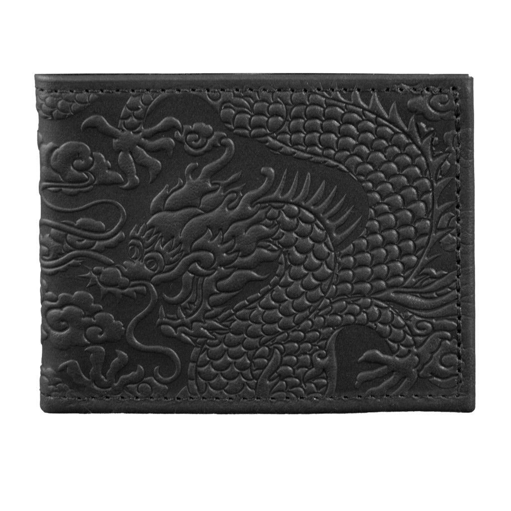 Oberon Design Leather Bi-Fold Wallet, Cloud Dragon, Black
