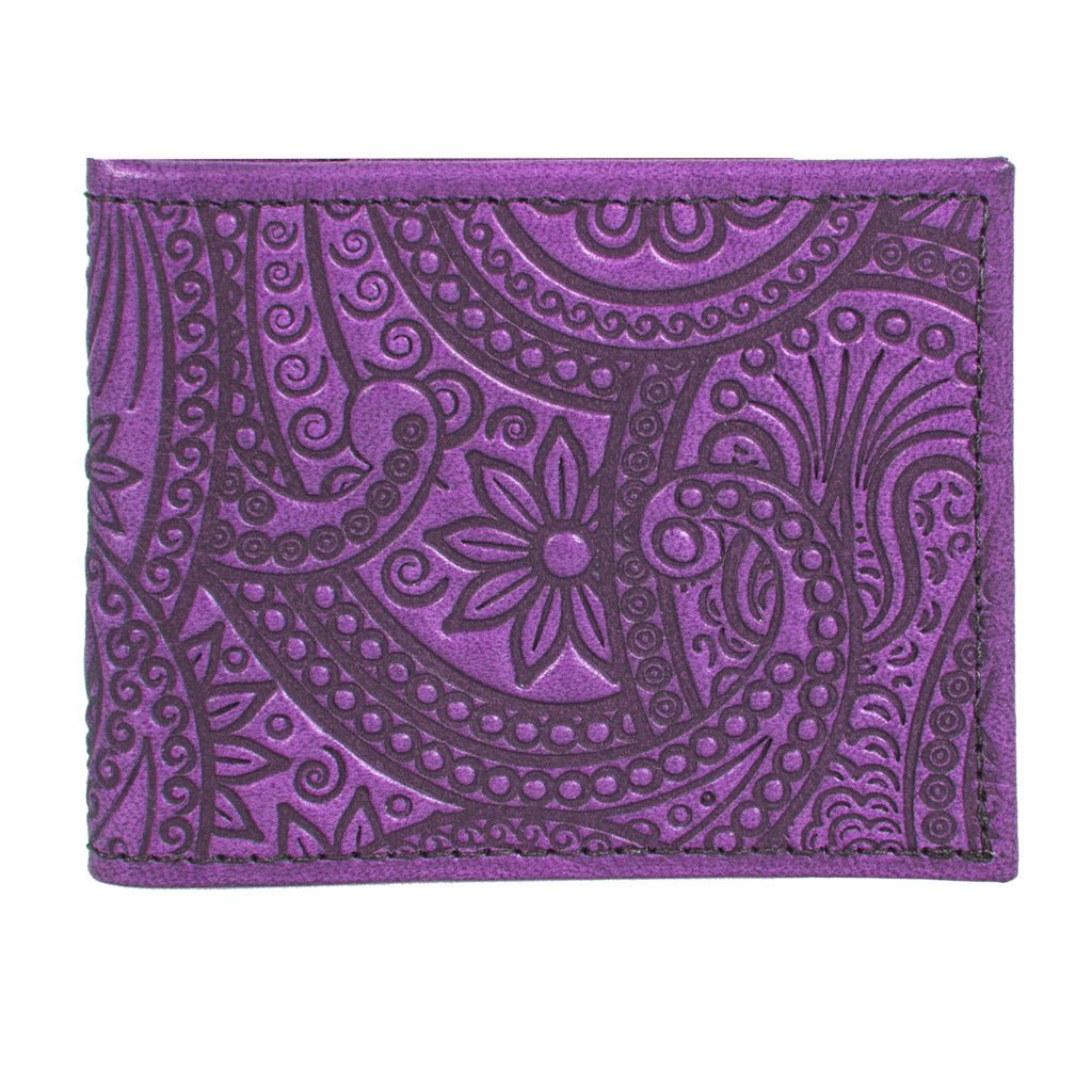 Oberon Design Leather Bi-fold Women's Wallet, Paisley, Teal