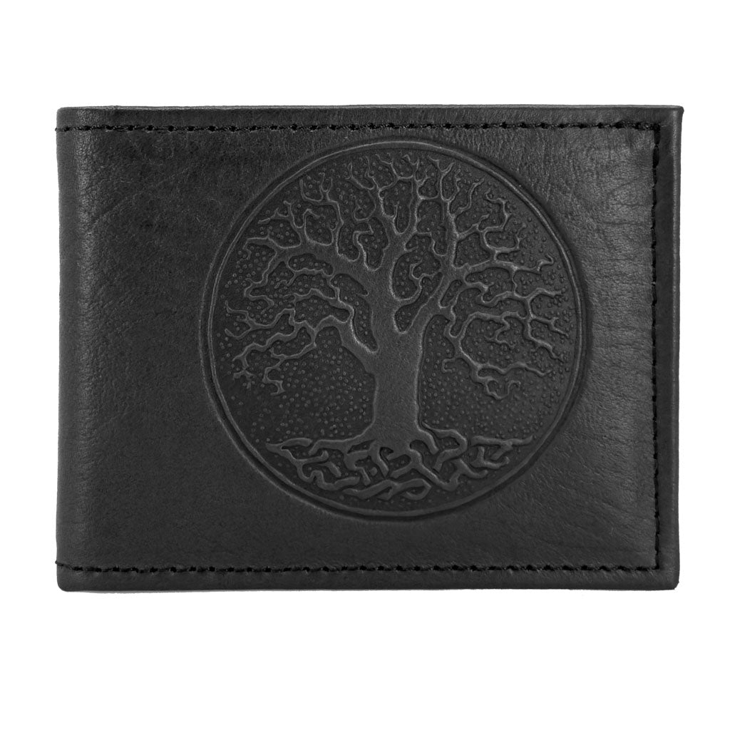 Oberon Design Leather Men&#39;s Wallet, Tree of Life, Black