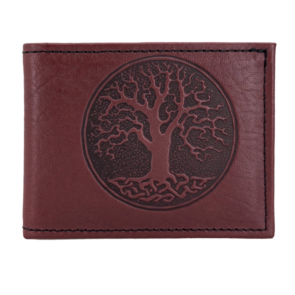 Oberon Design Leather Men's Wallet, Tree of Life, Saddle