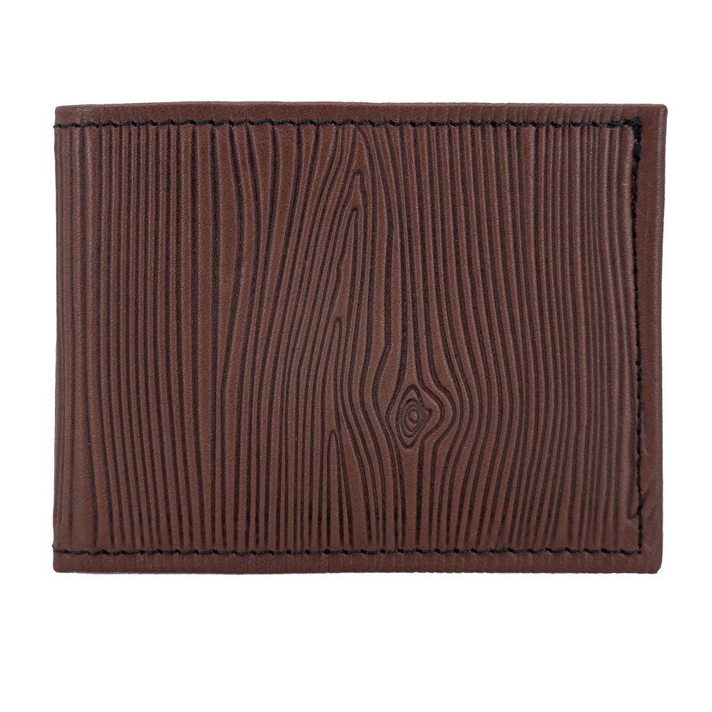 Oberon Design Leather Men's Wallet, Wood Grain, Chocolate