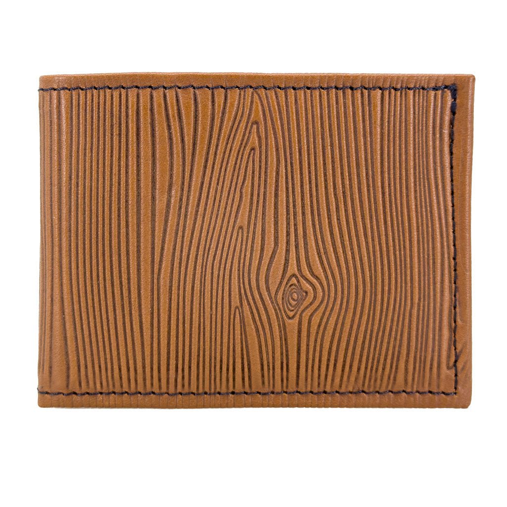 Oberon Design Leather Men&#39;s Wallet, Wood Grain, Saddle