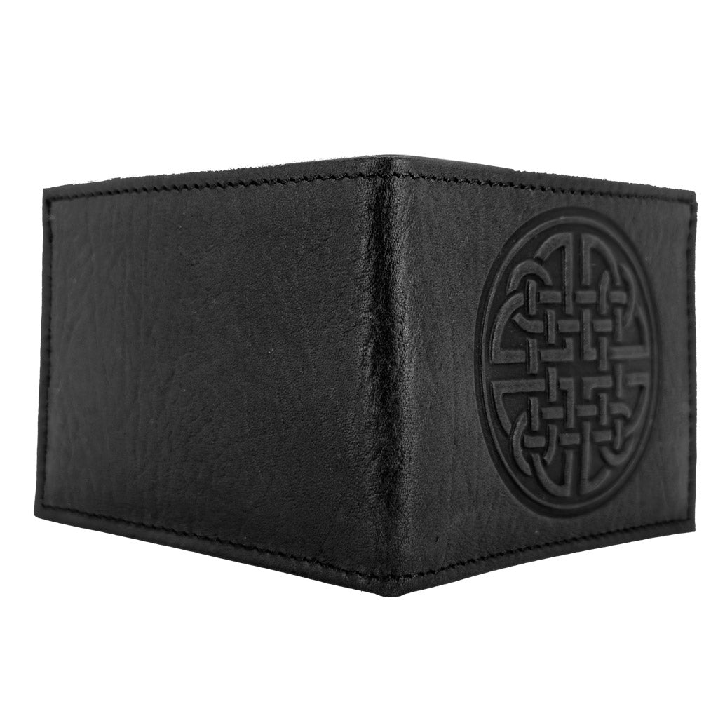 Oberon Design Leather Men&#39;s Wallet, Fine Celtic, Black -Open