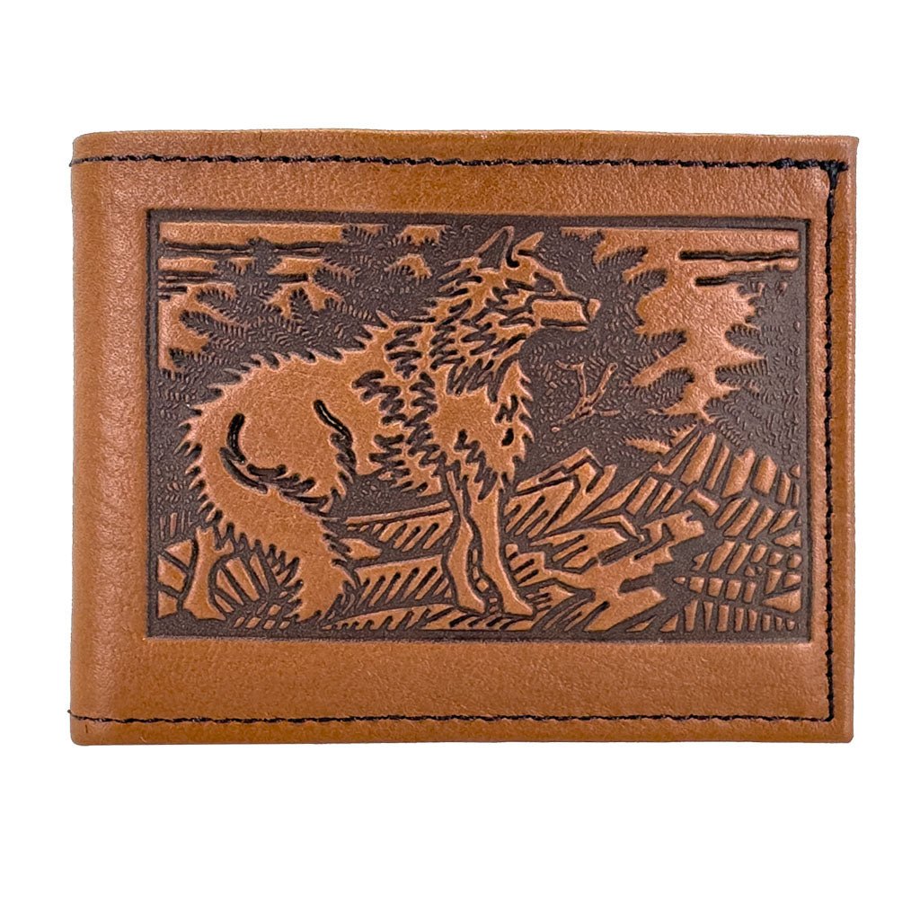 Oberon Design Leather Men's Wallet, Mountain Wolf, Saddle