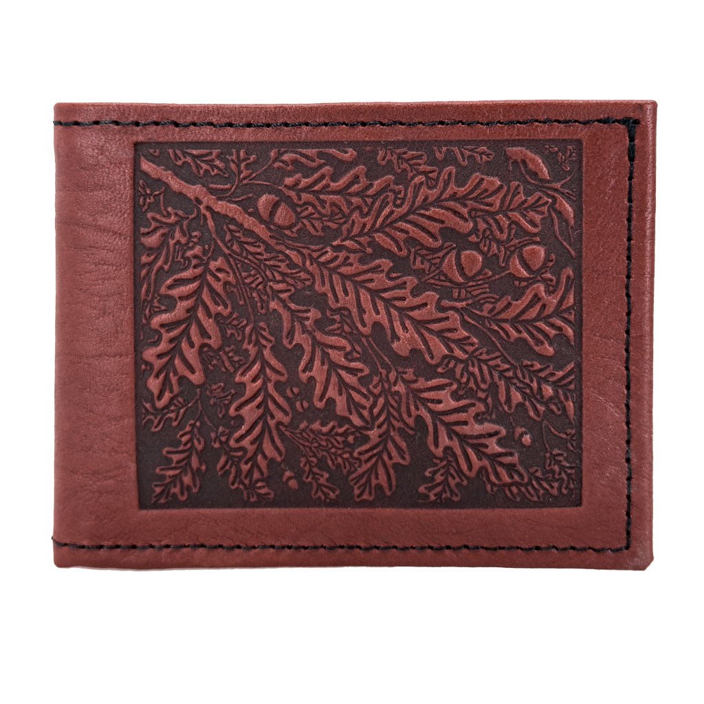Oberon Design Leather Men&#39;s Wallet, Oak Leaves, Wine