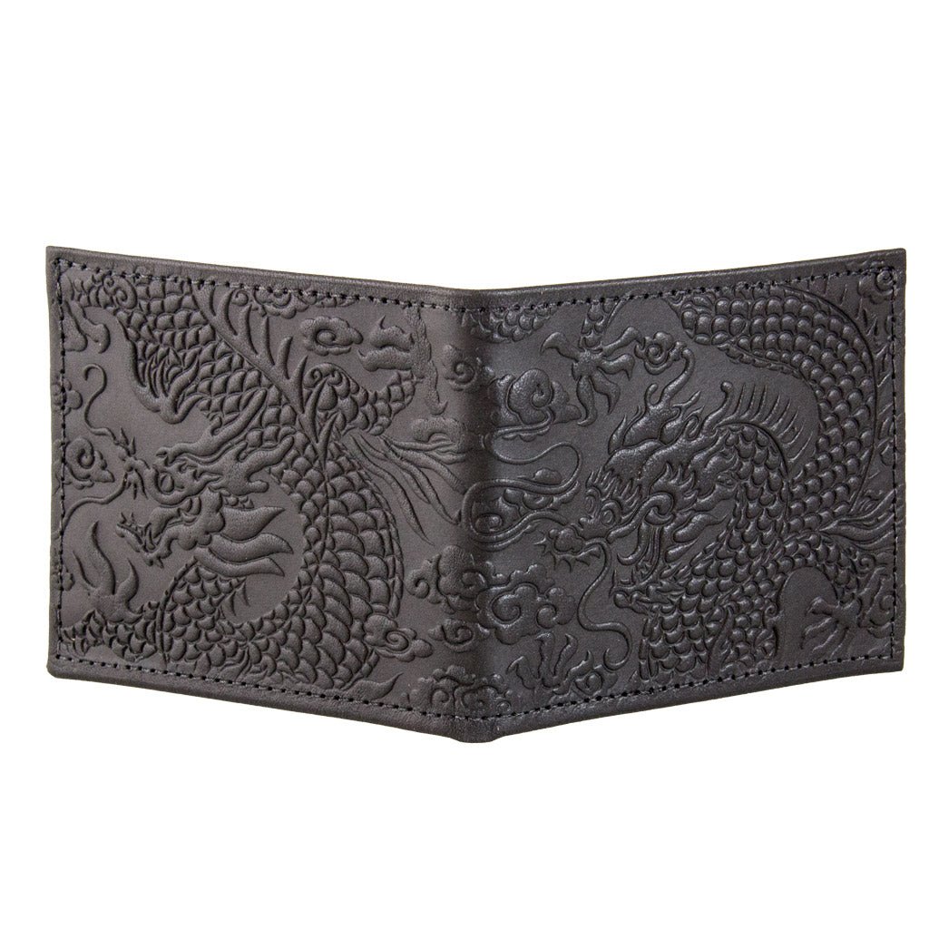 Oberon Design Leather Bi-Fold Wallet, Cloud Dragon