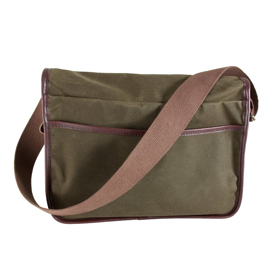 Oberon Design Crosstown Messenger Bag, Waxed Canvas &amp; Leather, Celtic Braid, Tan &amp; Wine, Back