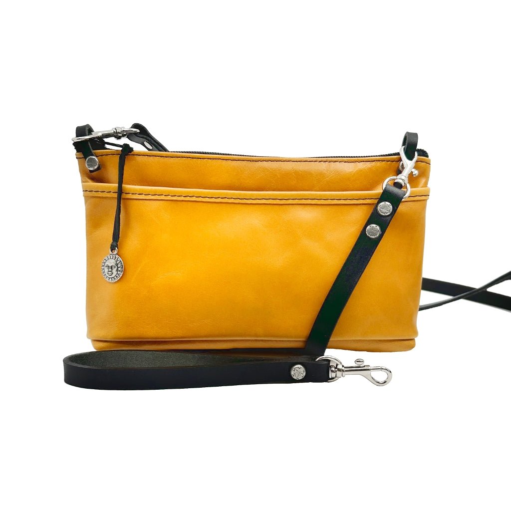 Oberon Design Leather Women&#39;s Crossbody Convertible Wristlet Handbag, Yellow