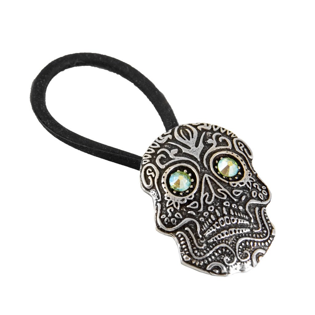 Oberon Design Ponytail Holder, Women's Hair Tie, Sugar Skull