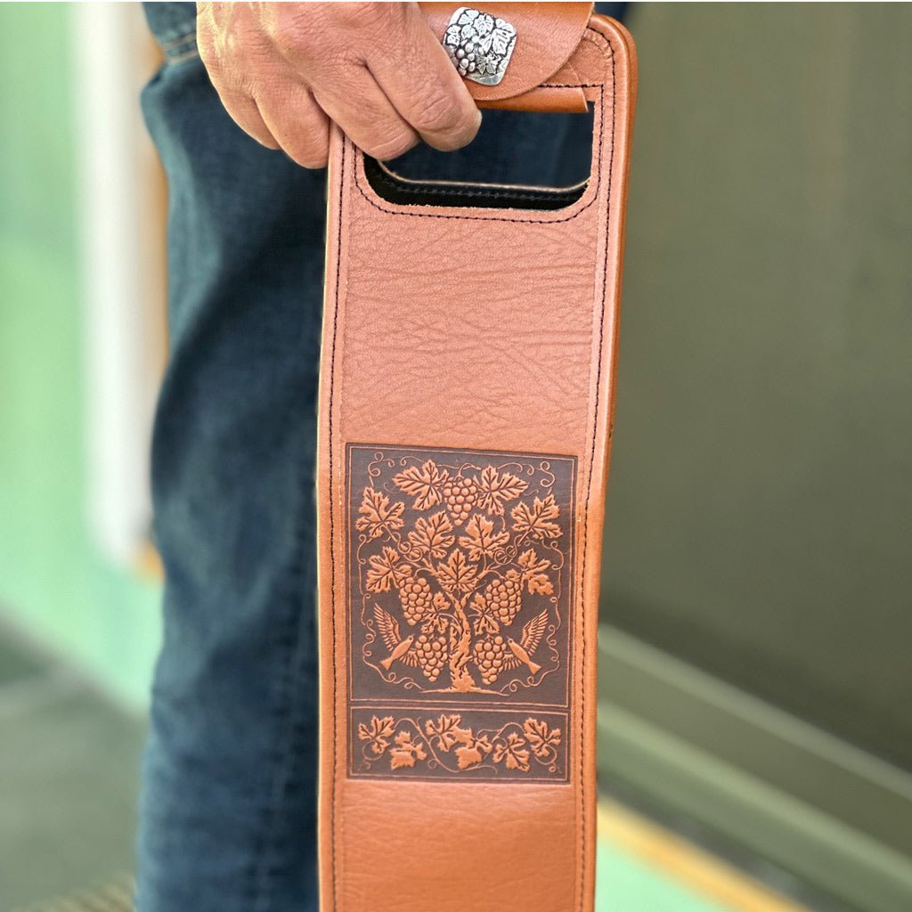 Oberon Design Wine Bottle Carrier Bag, Grapevine Single or Double