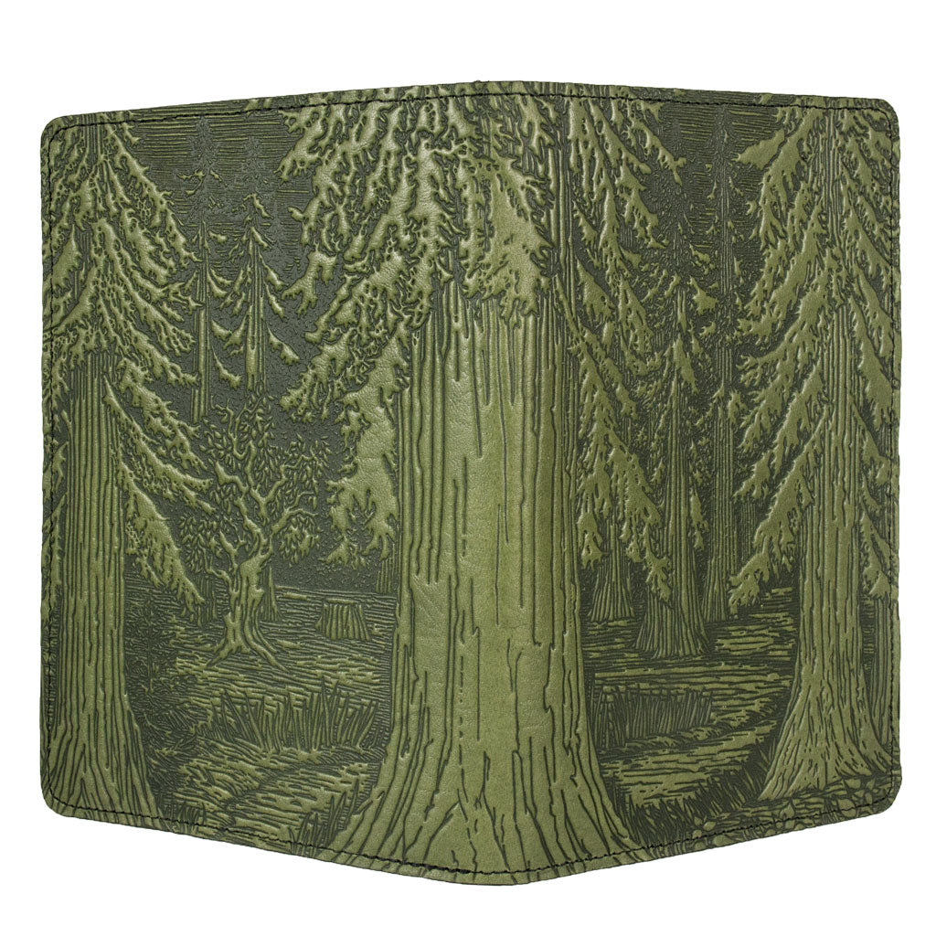 Leather Portfolio with Notepad, Pockets and Pen Holder, Forest, Closed