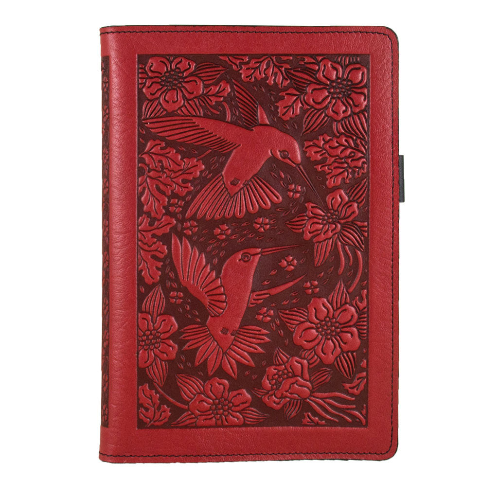 Leather Portfolio with Notepad, Pockets and Pen Holder, Hummingbirds