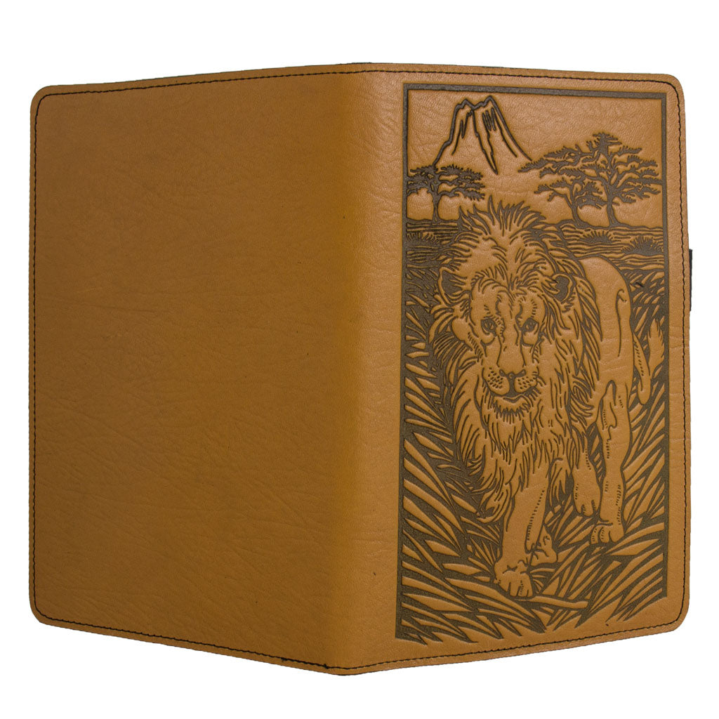 Leather Portfolio with Notepad, Pockets and Pen Holder, Lion, Open
