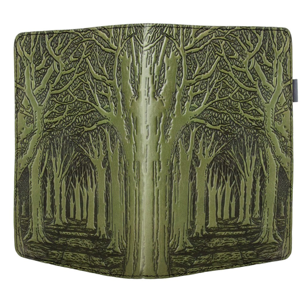 Leather Portfolio with Notepad, Pockets an Pen Holder, Avenue of Trees, Open