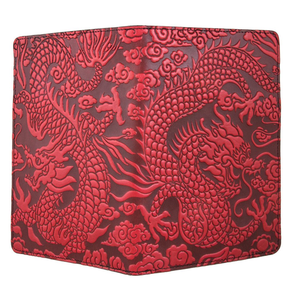 Leather Portfolio with Notepad, Pockets and Pen Holder, Cloud Dragon, Closed