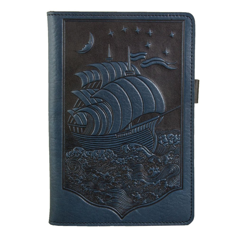 Leather Portfolio with Notepad, Pockets and Pen Holder, Night Ship