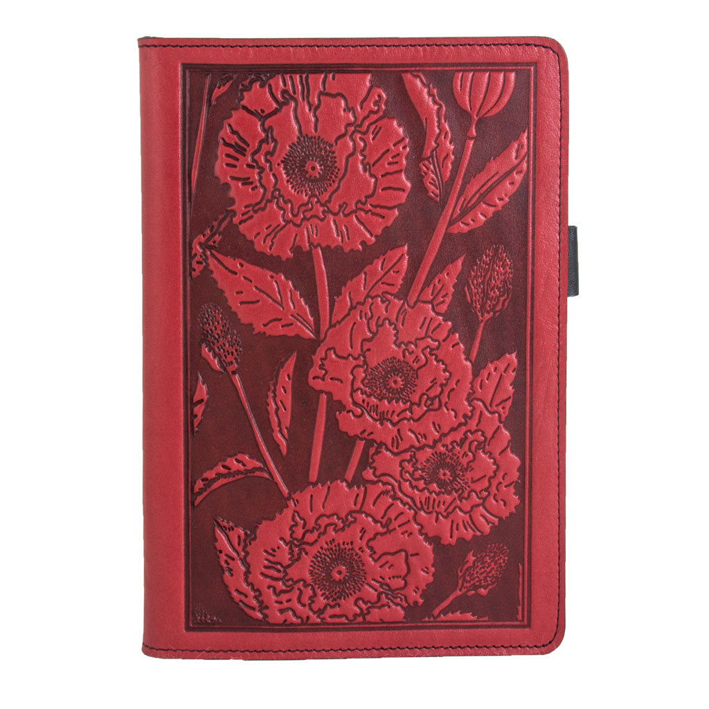Leather Portfolio with Notepad, Pockets and Pen Holder, Oriental Poppy