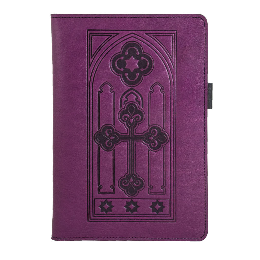 Leather Portfolio with Notepad, Pockets and Pen Holder, Stained Glass
