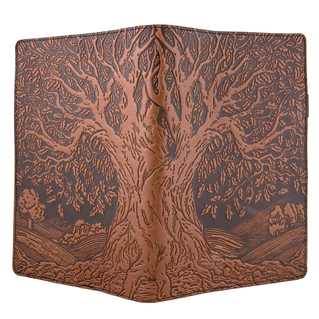 Leather Portfolio with Notepad, Pockets and Pen Holder, Tree of Life, Open