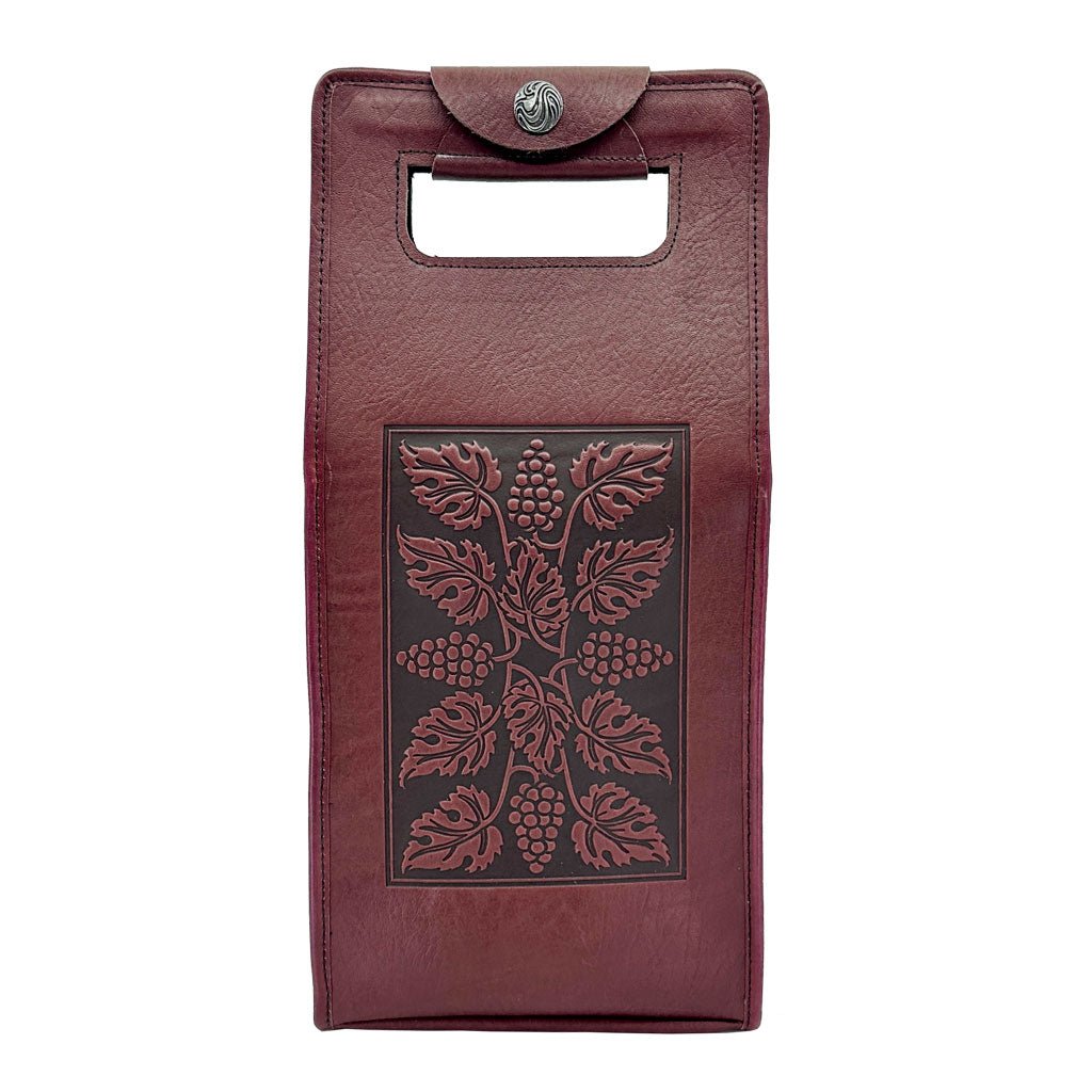 Oberon Design Wine Bottle Carrier Bag, Nouveau Grapes, Wine Color