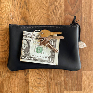 Leather 6 inch Zipper Pouch, Wallet, Coin Purse in Retro Black