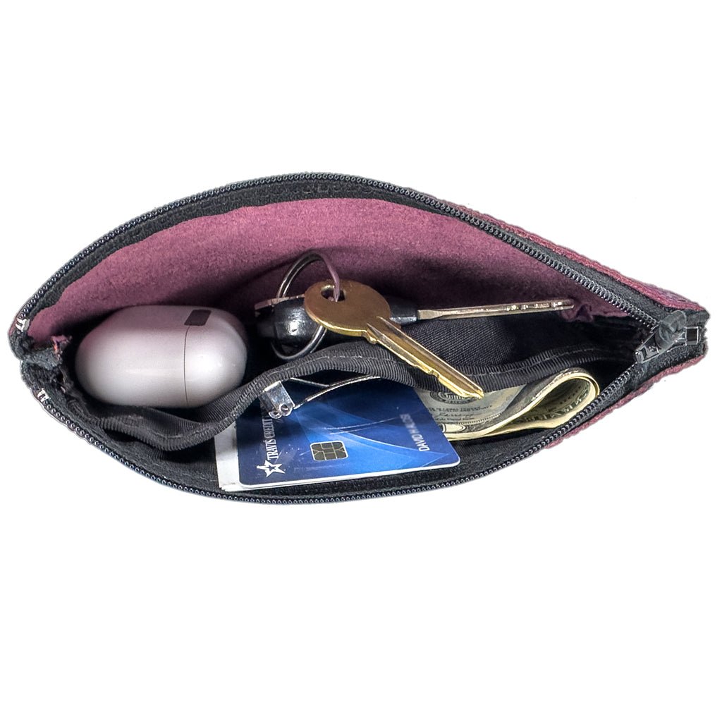 Oberon Design Leather Zip Wristlet Pouch, Wallet, Contents