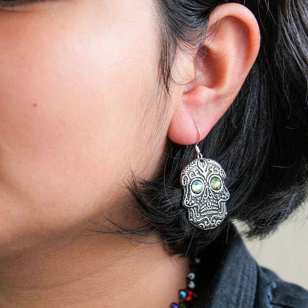 Oberon Design Britannia Metal Jewelry, Earrings, Sugar Skull, Model 2