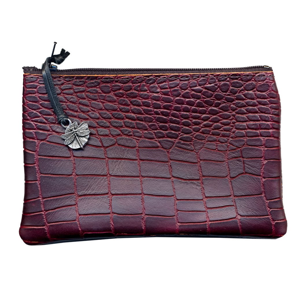 Zipper Pouch, Burgundy Alligator