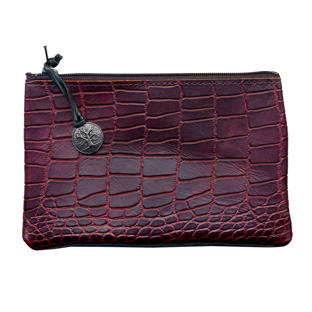 Limited Edition, Leather 6 inch Zipper Pouch, Wallet, Coin Purse, Burgundy Alligator