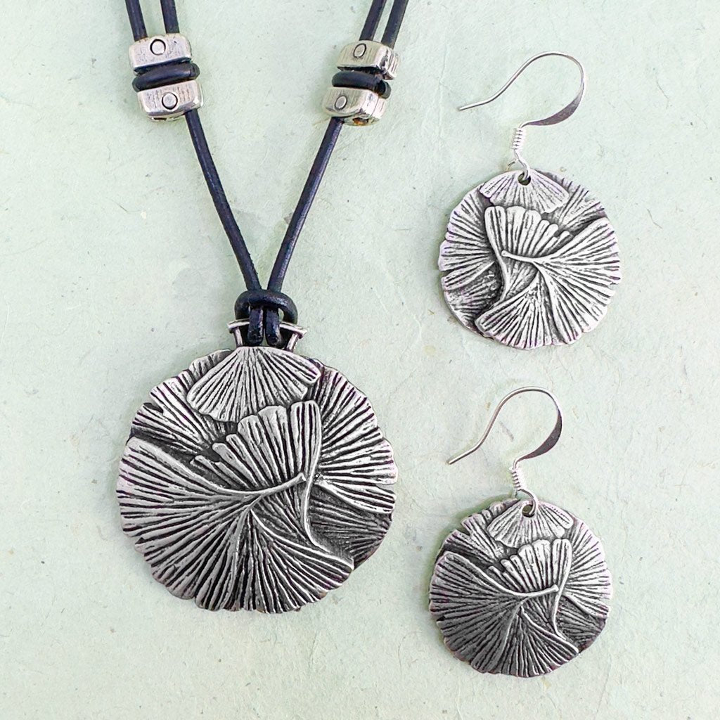 Oberon Design Ginkgo Leaf Jewelry Set, Necklace &amp; Earrings