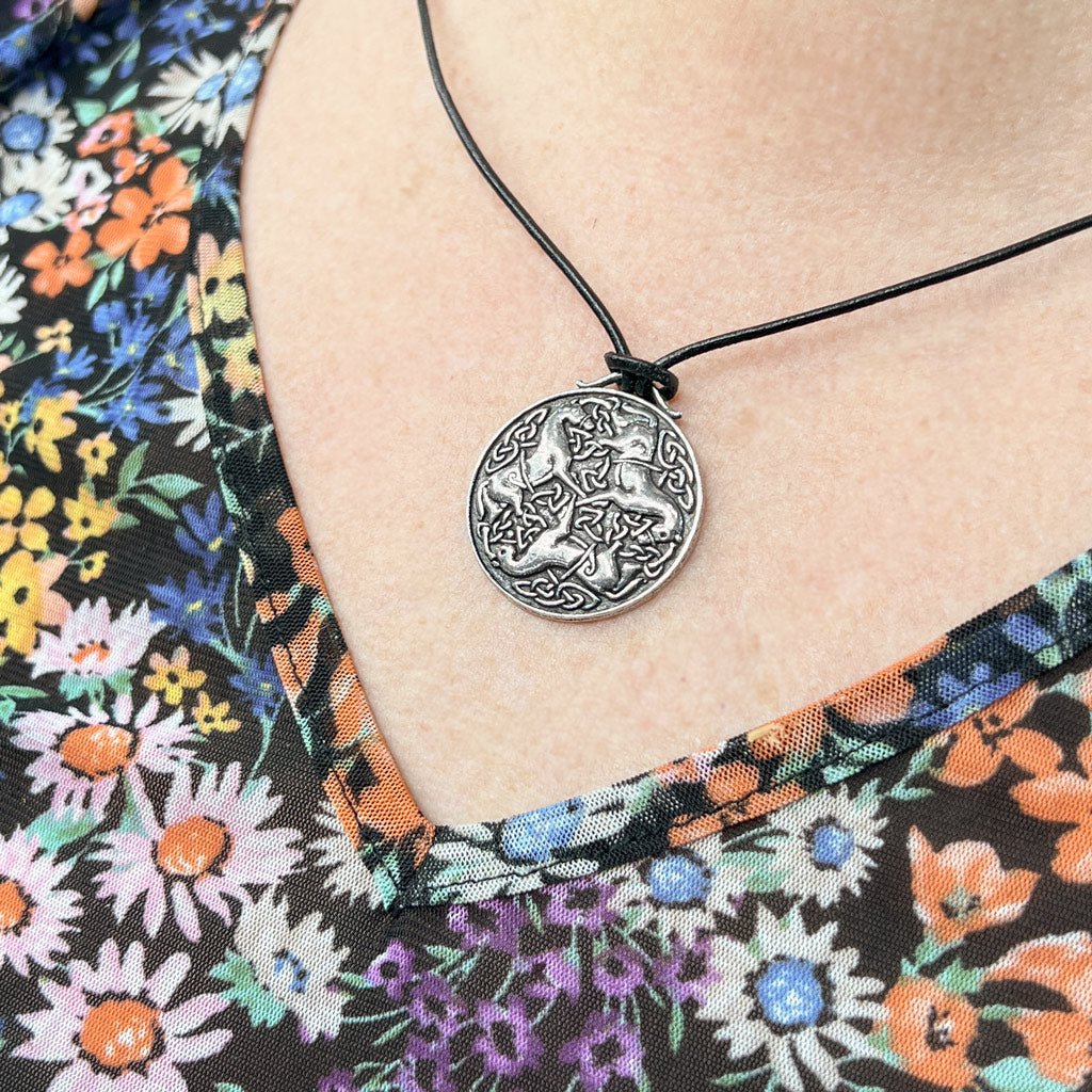 Oberon Design Celtic Horses Hand-Cast Britannia Metal Necklace