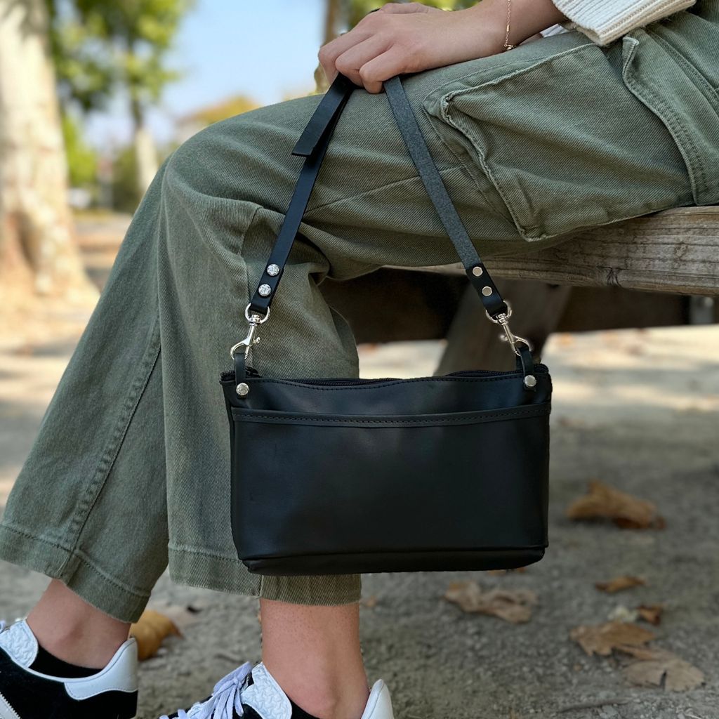 Oberon Design Leather Women&#39;s Crossbody Convertible Wristlet Handbag, Black