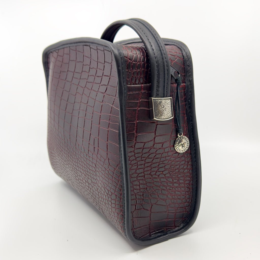 Limited Edition Leather Handbag, Retro Crossbody, Burgundy Alligator