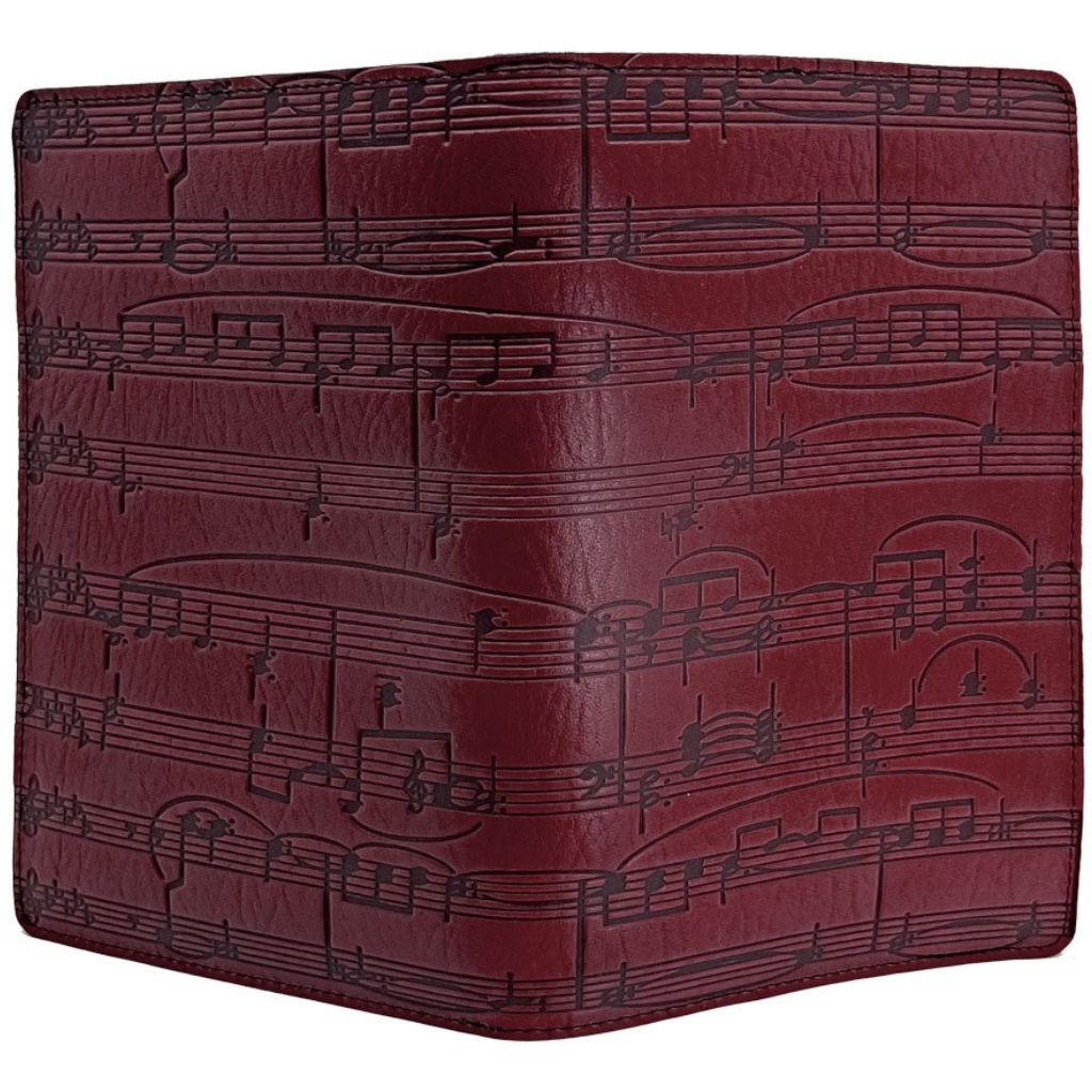Leather Portfolio with Notepad, Pockets an Pen Holder, Sheet Music, Wine - Open
