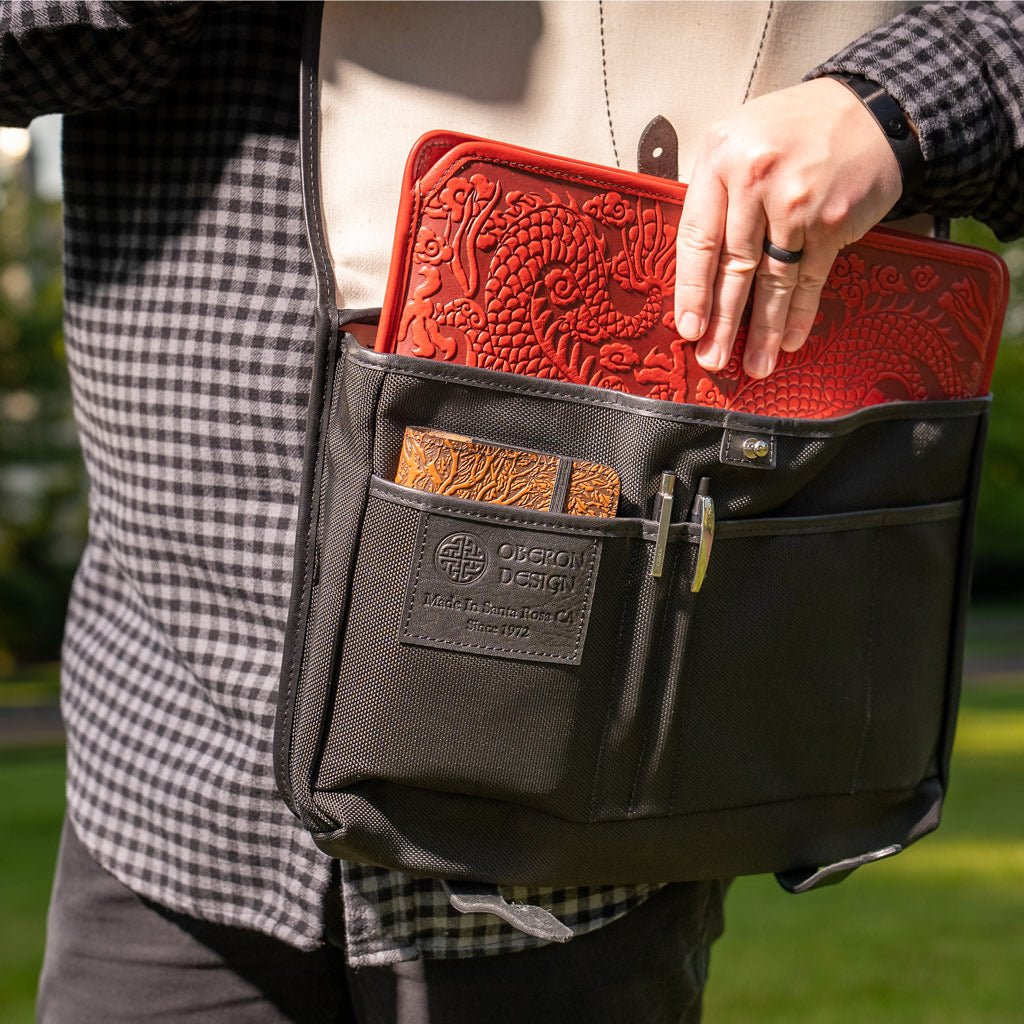 Oberon Design Messenger Bag, Slimline, Pockets