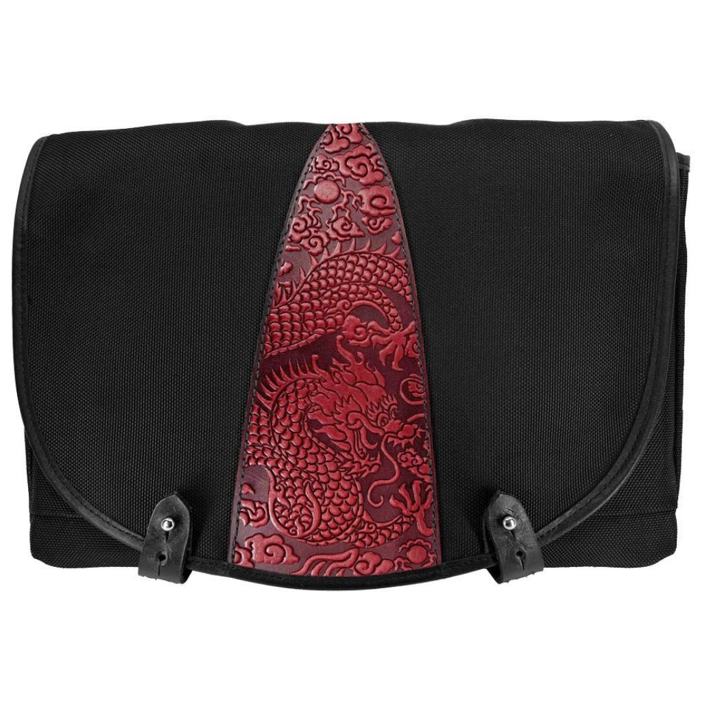 Oberon Design Messenger Bag, Slimline, Cloud Dragon, Red