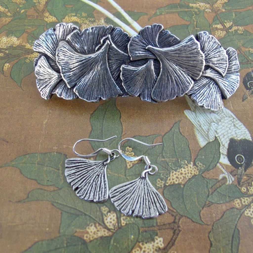 Oberon Design Britannia Metal Jewelry, Earrings, Small Ginkgo Leaf