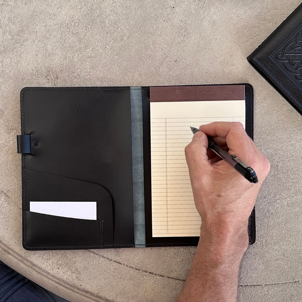 Leather Portfolio with Notepad, Acanthus in Fern