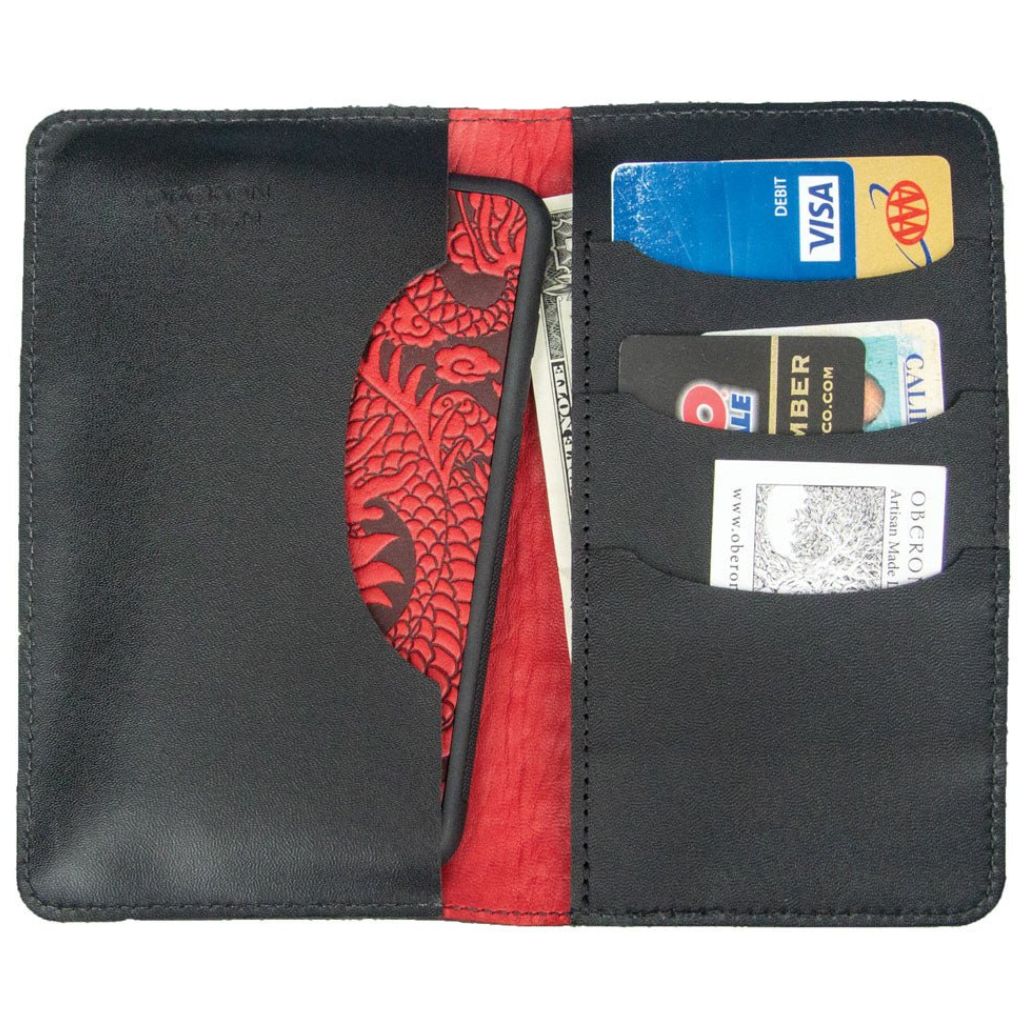 Oberon Design Large Leather Smartphone Wallet, Red interior with Phone