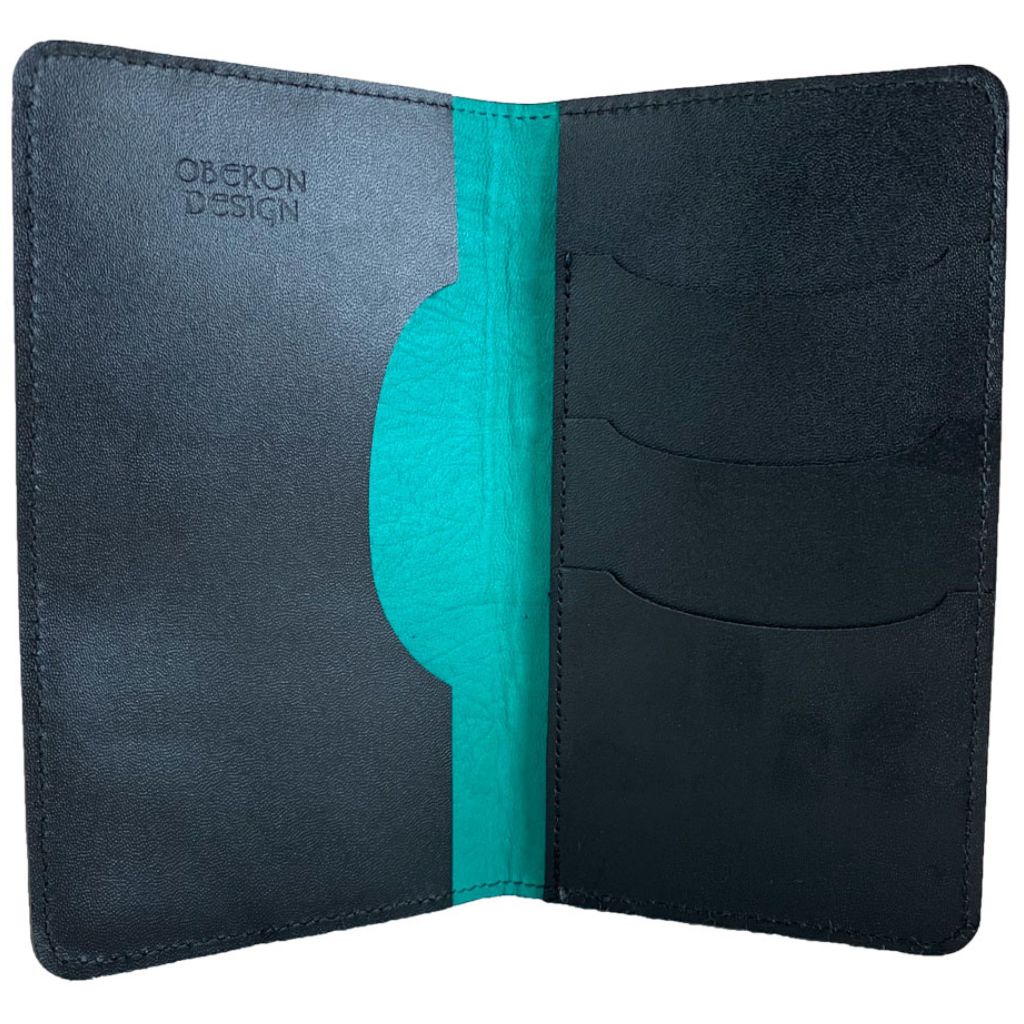 Oberon Design Large Leather Smartphone Wallet, Teal Interior